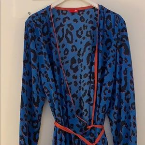 Kitri Ganni style blue leopard wrap dress 8 / M